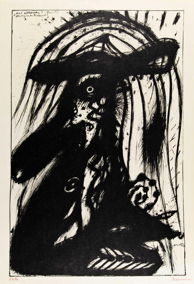 ARNULF RAINER: ARNULF RAINER (1929 BADEN) ALS KARDINAL, 1967 Offset-Lithografie auf Zeichenkarton, Plattengröße: 49,3 x 33,3 cm, Blattgröße: 36,5 x 52,9 cm, ungerahmt Signatur vorne rechts unte