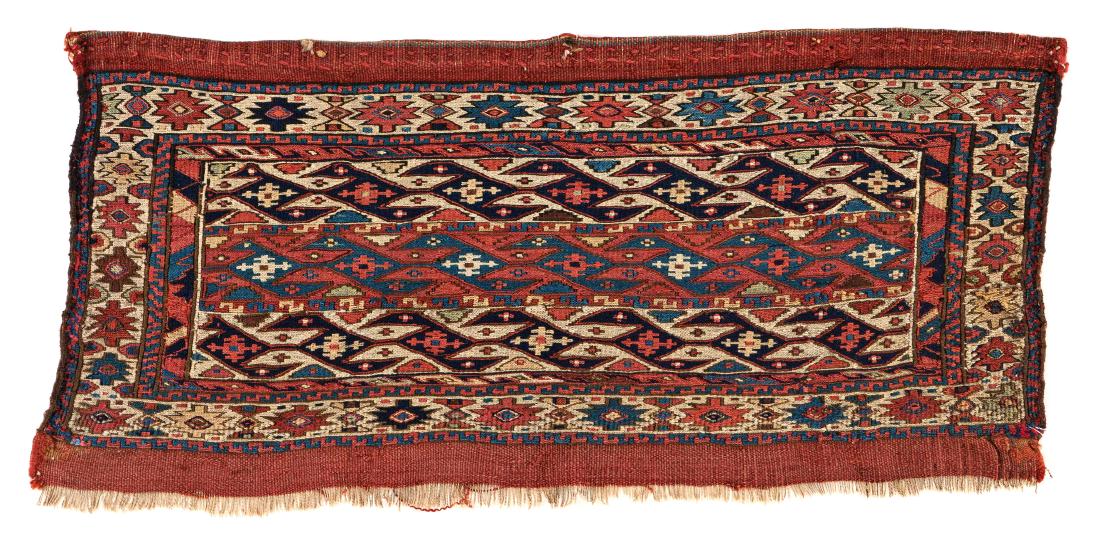 Shahsavan Sumakh Panel: Shahsavan Sumakh Panel 91 x 35 cm (3’ x 1’ 2”) Azerbaijan, second half 19th century Condition: good, scattered small repairs, slight damages at corners Warp: wool, weft: wool Provena