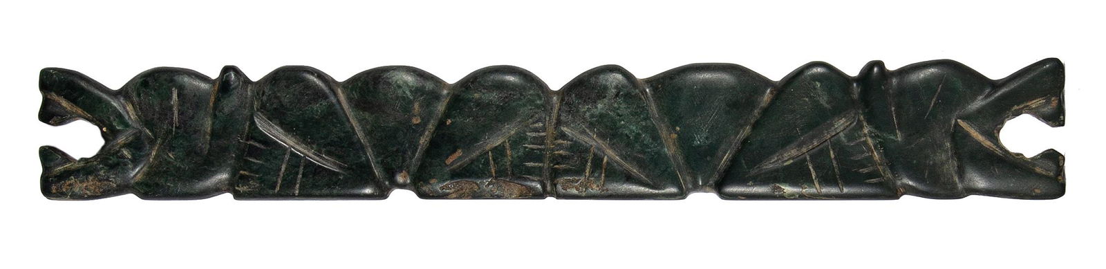 Double Headed Jade Pendent: Double Headed Jade Pendent 30 x 4 cm (1’ x 2”) Costa Rica, 300 - 100 B.C. Condition: signs of wear Provenance: Franz & Ingrid Sailer