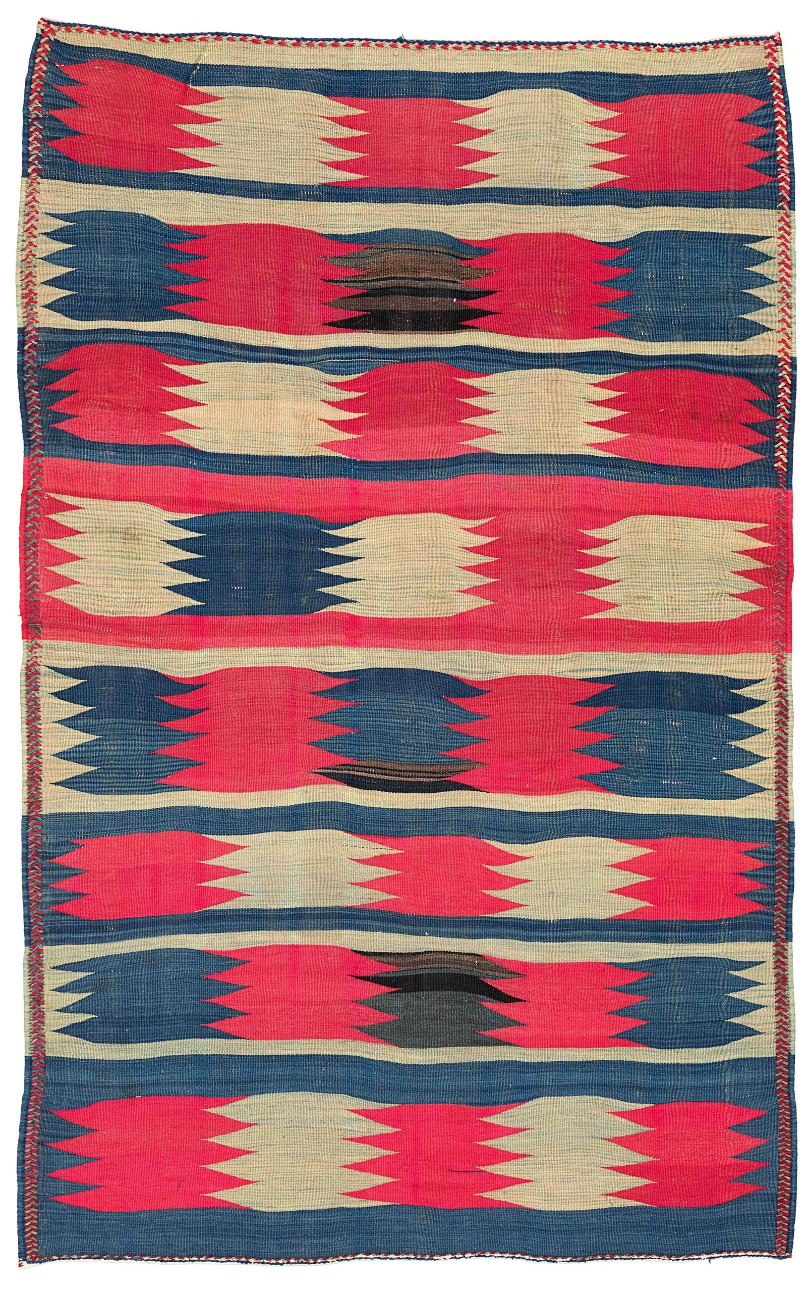 Afshar Kilim: Afshar Kilim 213 x 117 cm (7’ x 3’ 10”) Persia, ca. 1930 Condition: good, some small repairs, slightly stained Warp: wool, weft: wool Provenance: Franz & Ingrid Sailer