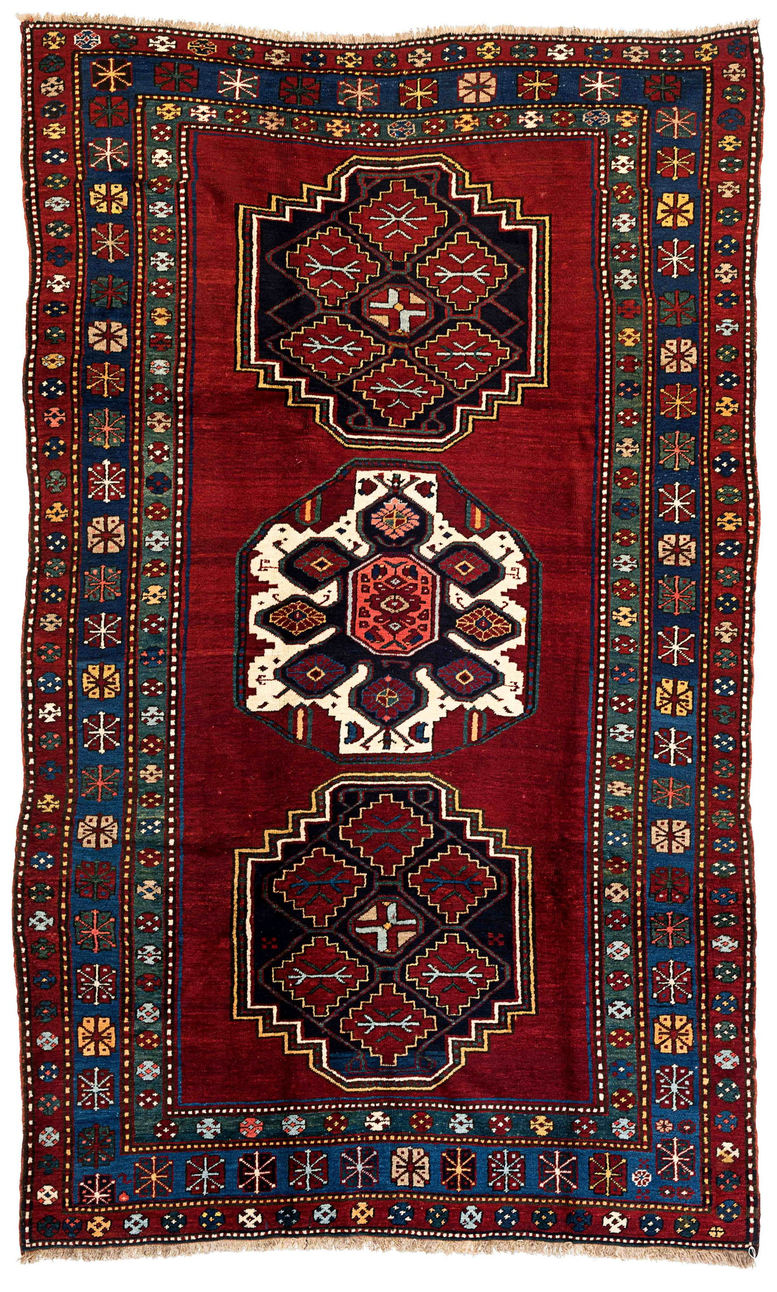 Karabagh with Lori Pambak Pattern*: Karabagh with Lori Pambak Pattern* 274 x 163 cm (9' x 5' 4") Caucasus, ca. 1900 Condition: good, full pile, lower corners slightly restored, scattered small repairs Warp: wool, weft: wool, pile: wool 