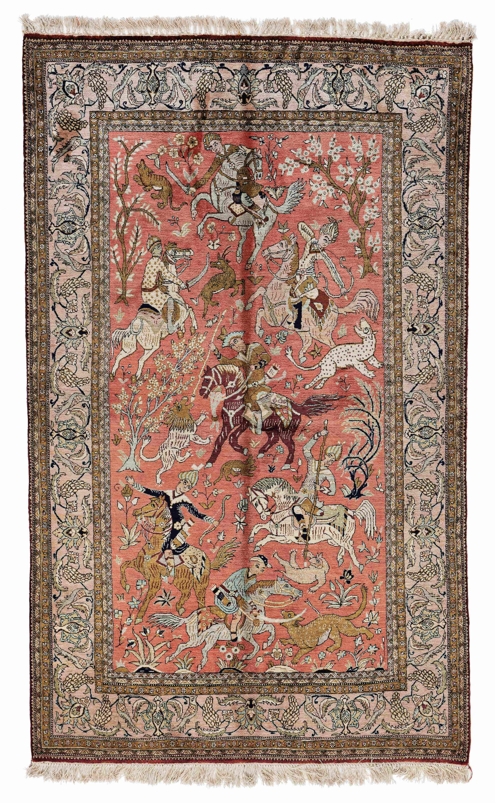 Fine Silk Qom with Hunting Scene* (1 of 2)