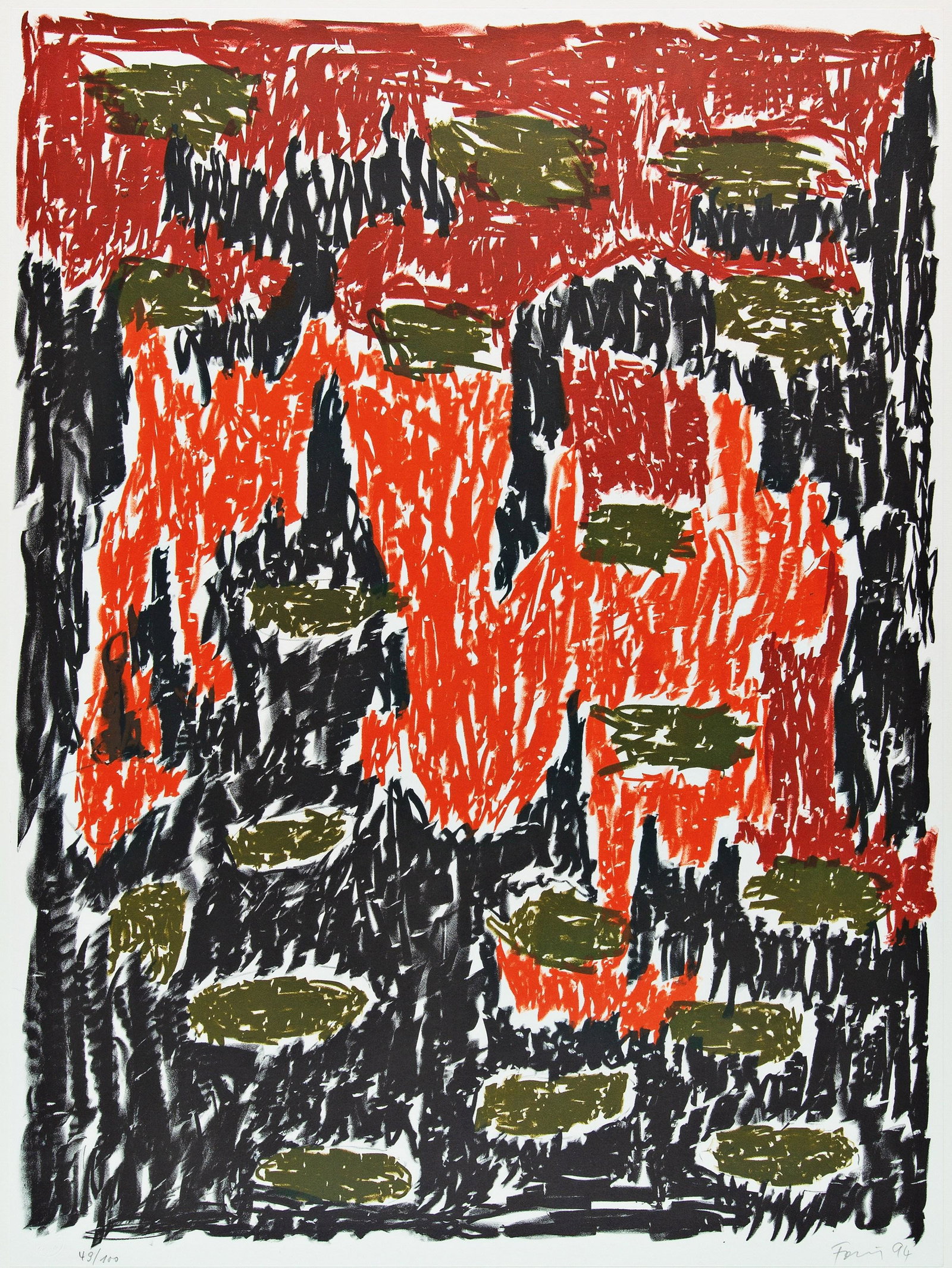 GÜNTHER FÖRG: GÜNTHER FÖRG (1952 FÜSSEN - 2013 FREIBURG) o. T., 1994 Farblithografie auf Velin, 78 x 58 cm gerahmt, Rahmenmaß: 87 x 67 cm Signatur vorne rechts unten: Förg 94 Bezeichnung vorne links unten: 49/