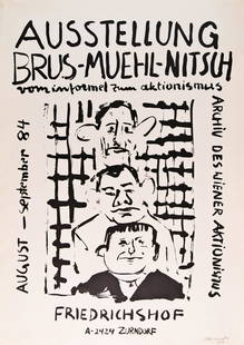 OTTO MUEHL: OTTO MUEHL (1925 GRODNAU - 2013 MONCARAPACHO) Plakat, 1984 Lithografie auf festem Papier, 100 x 70 cm Rahmenmaß: 110 x 81 cm Signatur vorne rechts unten: Otto Muehl 1984 Zustand: gut, leichte Kn