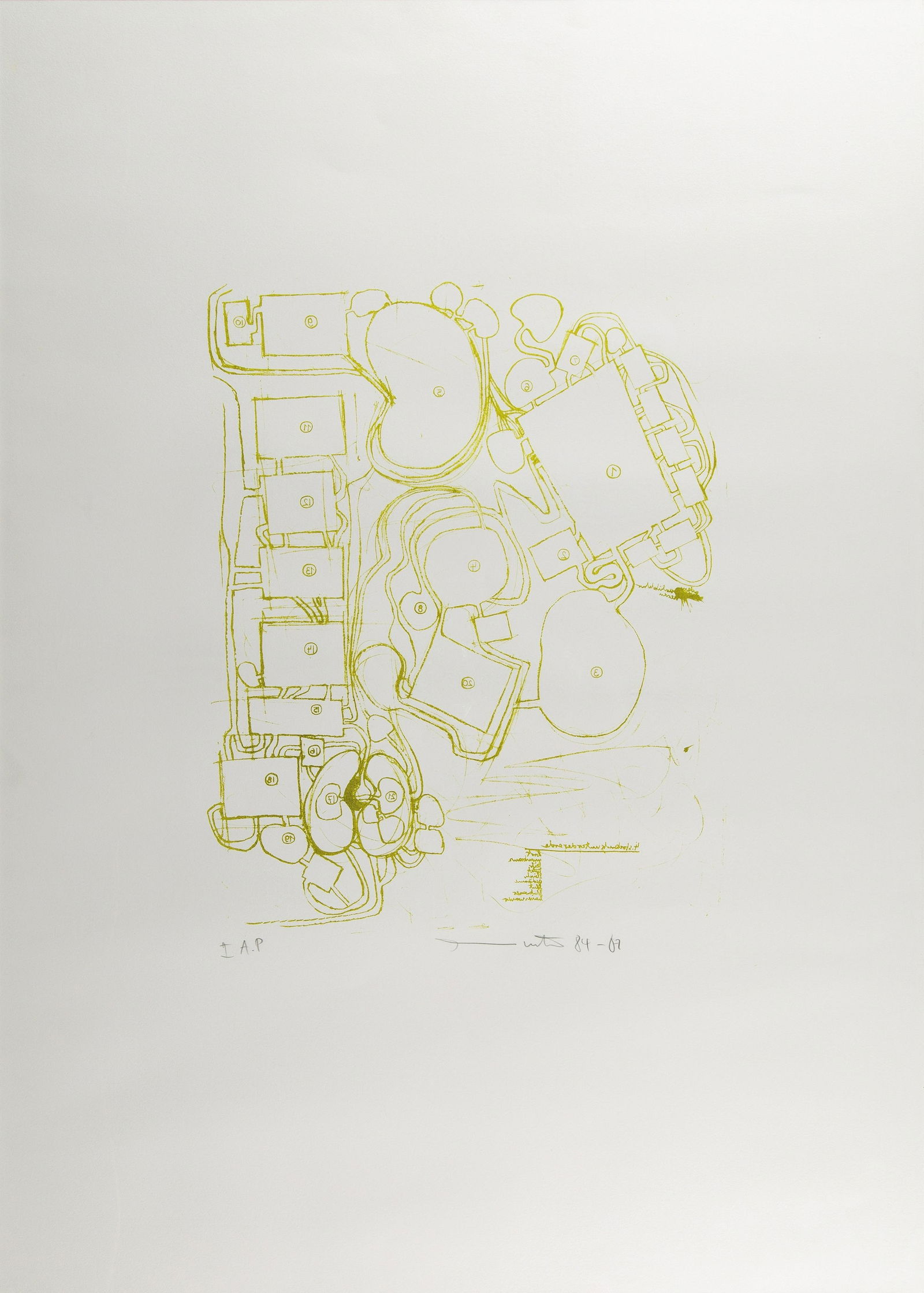 HERMANN NITSCH: HERMANN NITSCH (1938 WIEN) Aus: DIE ARCHITEKTUR DES ORGIEN MYSTERIEN THEATER, 1984 - 1987 Lithografie, Blattmaß: 106 x 75 cm gerahmt, Rahmenmaß: 107 x 76 cm Signatur vorne rechts unten: He