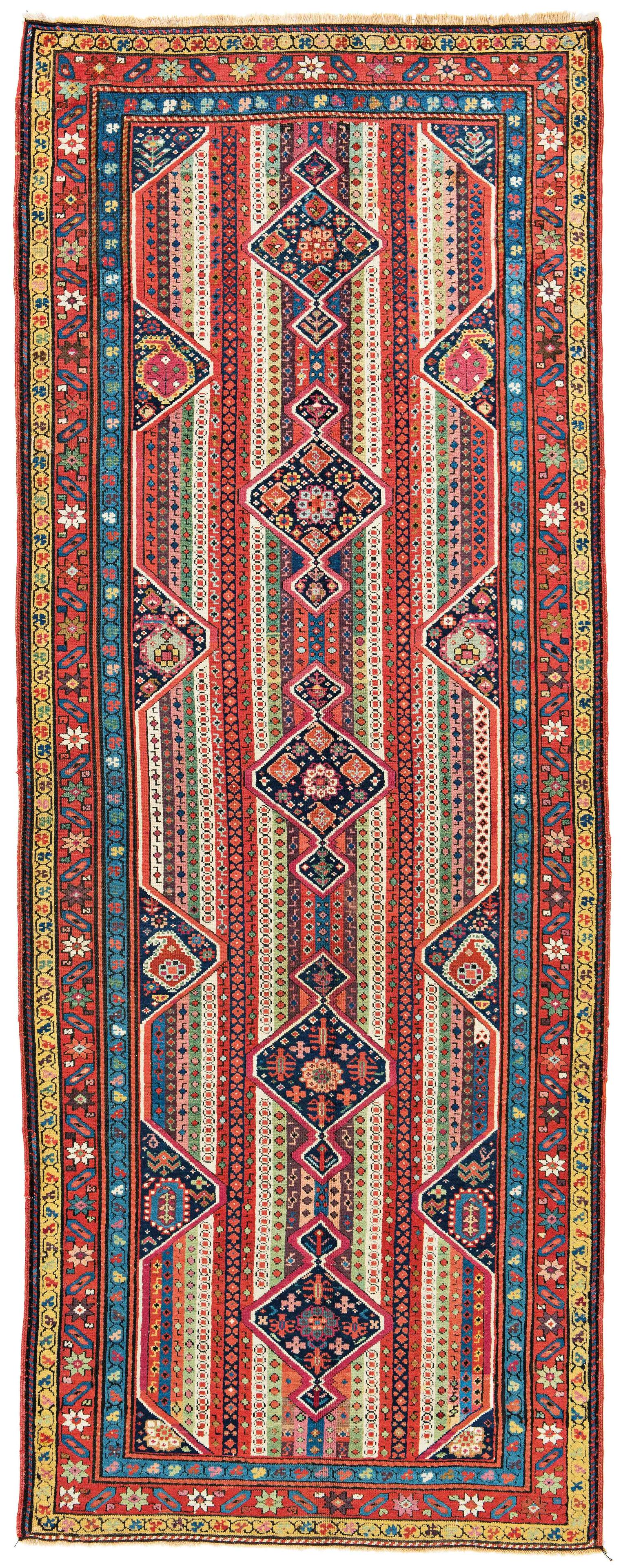 Karabagh Rug: Karabagh Rug 280 x 105 cm (9' 2" x 3' 5") Caucasus, late 19th century Condition: good, low pile in places, lower end restored, both upper corners restored, several old small repairs, selvages rebound