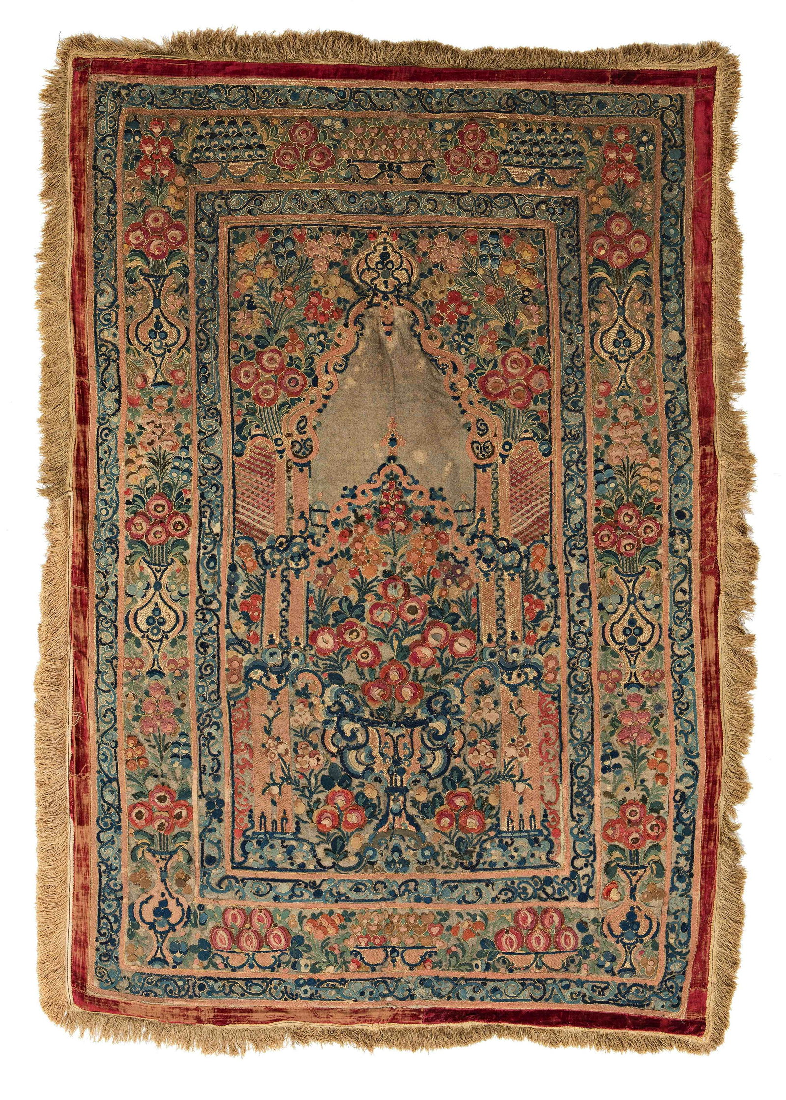 Banja Luka Embroidery: Banja Luka Embroidery 183 x 123 cm (6' x 4') Bosnia, second half 19th century Condition: good, several abrasions and flaws, several small repairs, velvet edging partially damaged, slightly stained, ba