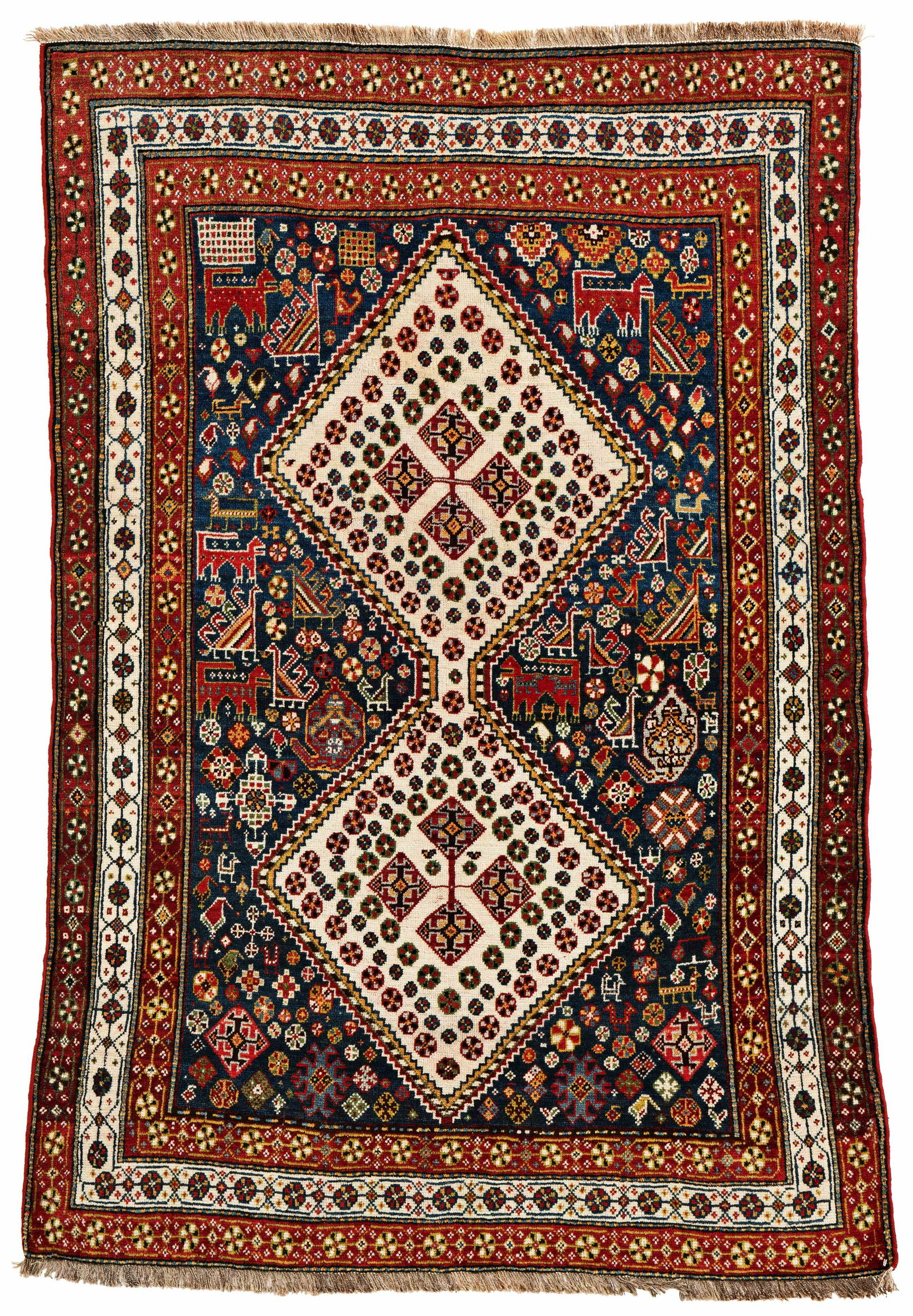 Qashqai: Qashqai 170 x 110 cm (5' 7" x 3' 7") Persia, ca. 1900 Condition: good, good pile, scattered small repairs, selvages rebound Warp: wool, weft: wool, pile: wool