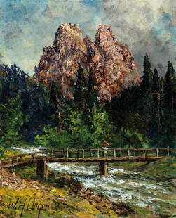 WOLFGANG HEINZ UNGER: WOLFGANG HEINZ UNGER (1929 HALLE AN DER SAALE) IN DEN RAMSAUER DOLOMITEN Öl auf Hartfaserplatte, 50 x 40 cm Signatur vorne links unten: W.H. Unger Bezeichnung Rückseite: Signatur,