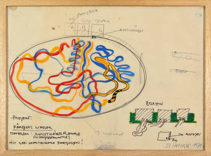 HUBERT PFAFFENBICHLER (EL HOMBRE): HUBERT PFAFFENBICHLER (EL HOMBRE) (1942 YBBS - 2008 WIEN) FÄRBIGES WASSER, 1971 Mischtechnik auf Transparentpapier, 44 x 61 cm, Rahmenmaß: 48 x 64 cm Signatur vorne rechts: El Hombre