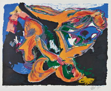 KAREL APPEL: KAREL APPEL (1921 AMSTERDAM - 2006 ZÜRICH) FAUNE NOCTURNE, 1959 Farblithografie auf Bütten, Blattgröße: 55 x 68 cm, Passepartout gerahmt, Objektrahmenmaß: 72 x 92 cm