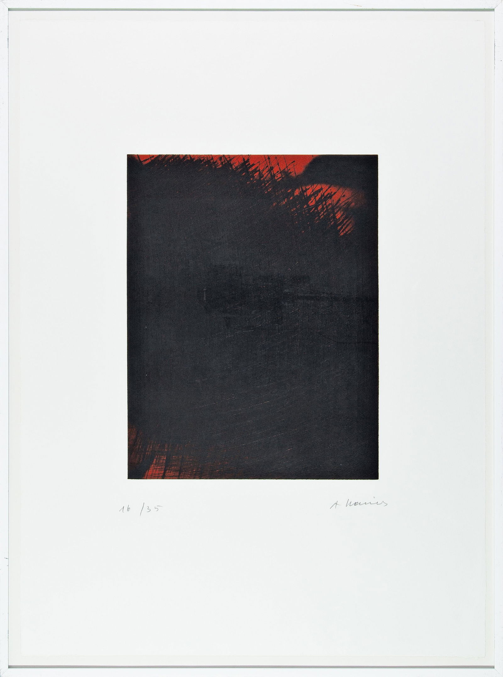 ARNULF RAINER: ARNULF RAINER (1929 BADEN) FEUER-NACHT, 2000 Radierung auf Bütten, Plattengröße: 40 x 30 cm, Blattgröße: 78 x 56 cm, gerahmt, Rahmenmaß: 83 x 61 cm Signatur vorne rech