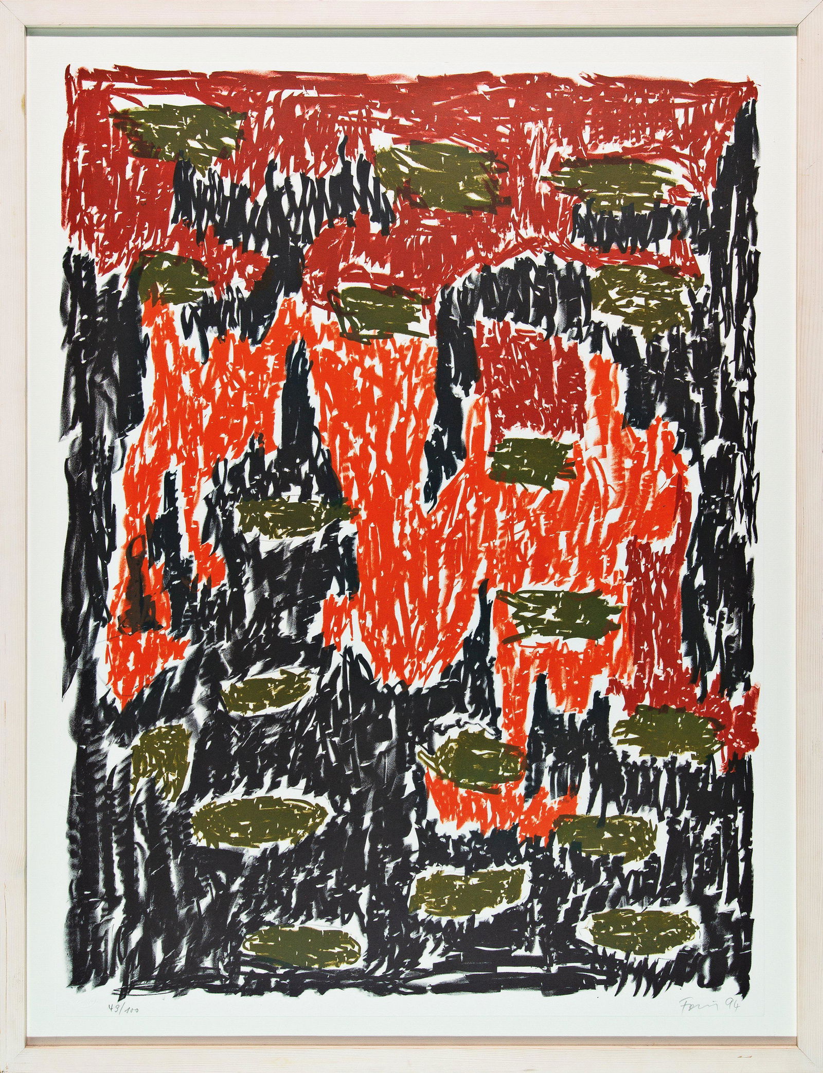 GÜNTHER FÖRG: GÜNTHER FÖRG (1952 FÜSSEN - 2013 FREIBURG) o. T., 1994 Farblithografie auf Velin, 78 x 58 cm gerahmt, Rahmenmaß: 87 x 67 cm Signatur vorne rechts unten: Förg 94 Bezeichnung v