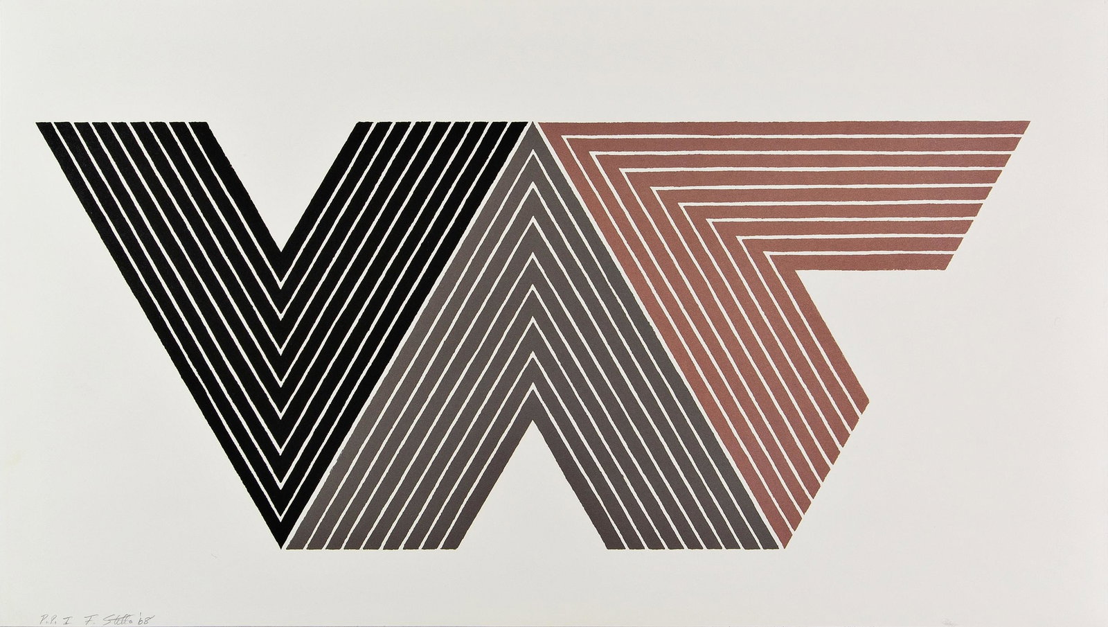 FRANK STELLA: FRANK STELLA (1936 MALDEN, USA) QUATHLAMBA I, 1968 Lithografie auf Kartonpapier, 41,3 x 73,3 cm Signatur vorne links unten: F. Stella 68 Bez. vorne links unten: P.P.I. Auflage: 100 Rückseitig ges