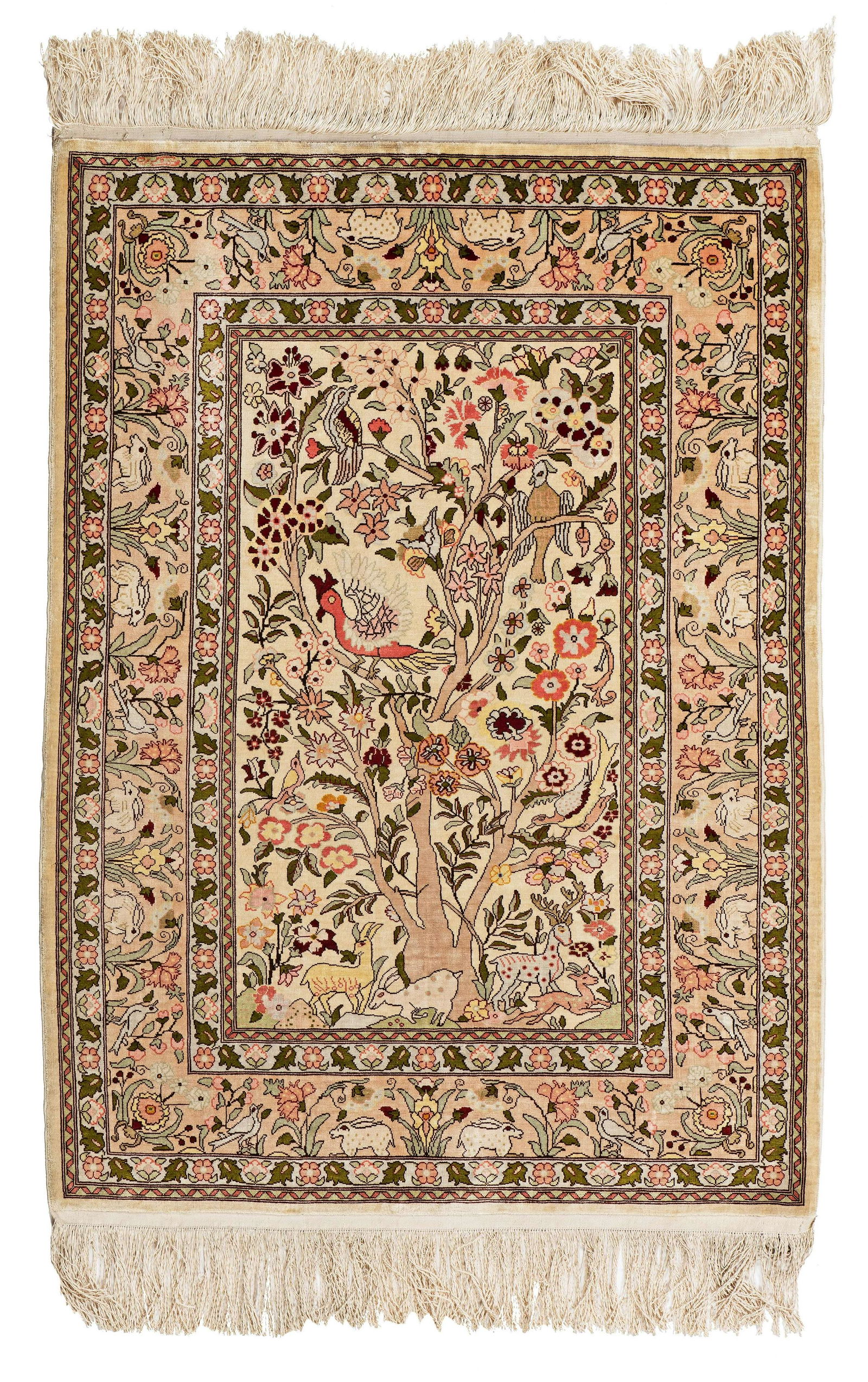 Signed silk Hereke Rug (10 x 10 knots per sqcm) (1 of 2)