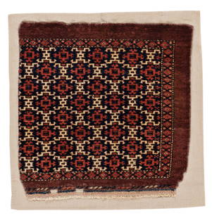 Eagle Group I Torba Fragment: Eagle Group I Torba Fragment 49 x 49 cm (1' 7" x 1' 7") Turkmenistan, early 19th century Condition: fragment, good pile, scattered small repairs Warp: wool, weft: wool, pile: wool