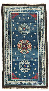 Tibet Rug: Tibet 142 x 78 cm (4' 8" x 2' 7") Tibet, second half 19th century Condition: good, good pile, scattered small repairs Warp: wool, weft: wool, pile: wool