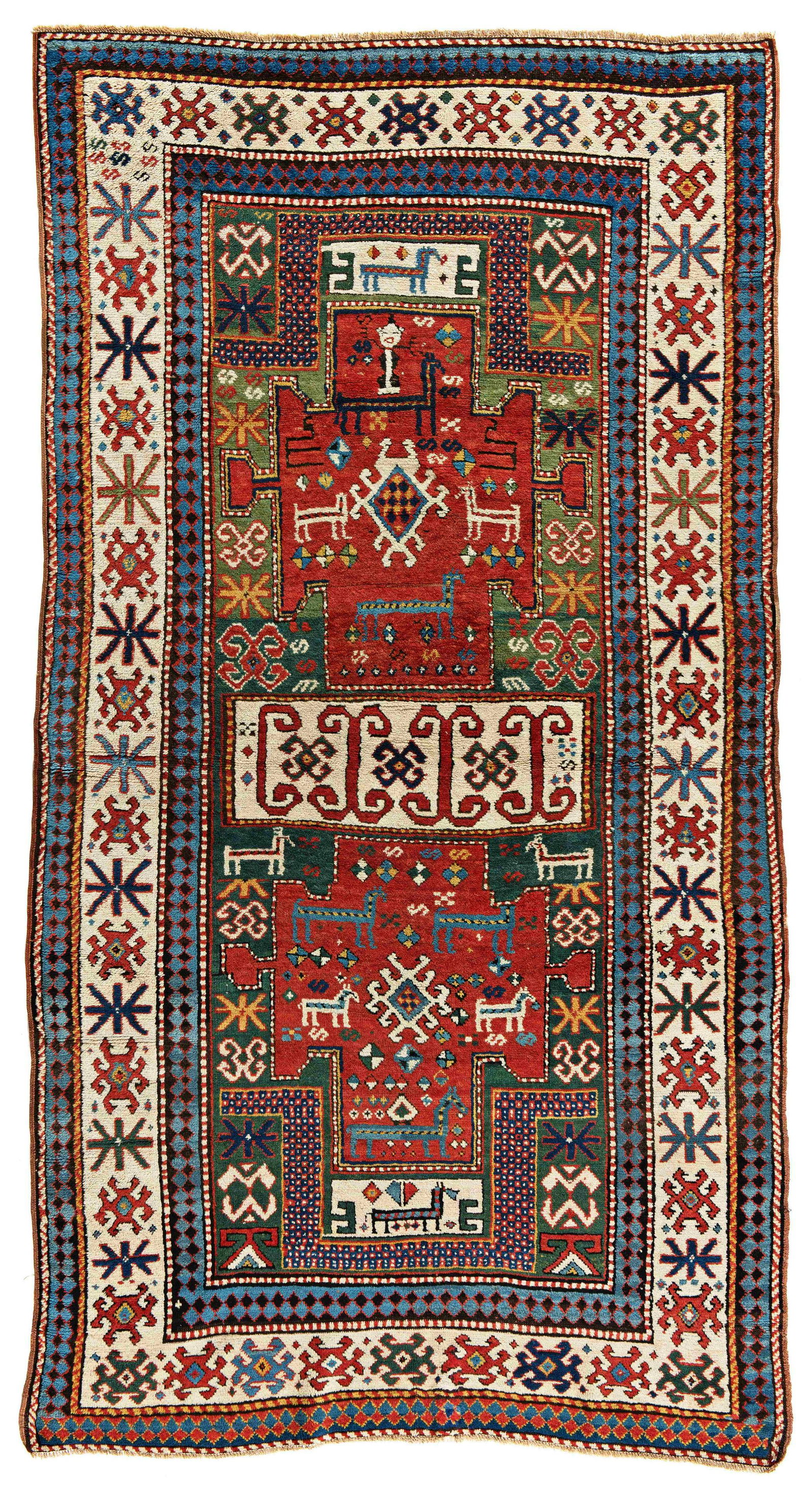 Karachov Kazak Double-Niche Prayer Rug with human and animal depictions (1 of 6)