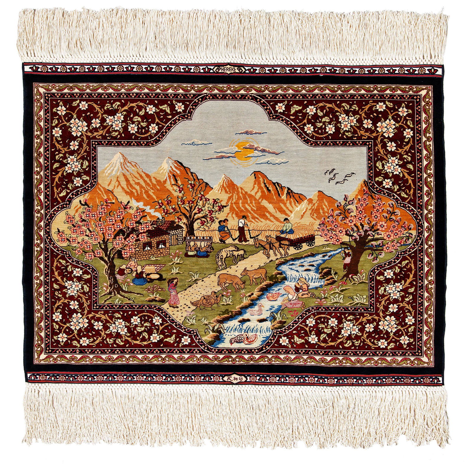 Silk Hereke Rug signed "K & G" (12 x 12 knots per sqcm) (1 of 6)