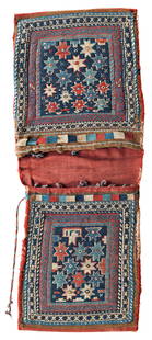 Shahsavan Soumak Khordjin: Shahsavan Soumak Khordjin 117 x 44 cm (3' 10" x 1' 5") Azerbaijan, dated 1301 (1883) Condition: good, minor small repairs, signs of use at sides and ends Published: "Shahsavan", Parviz Tanavoli,