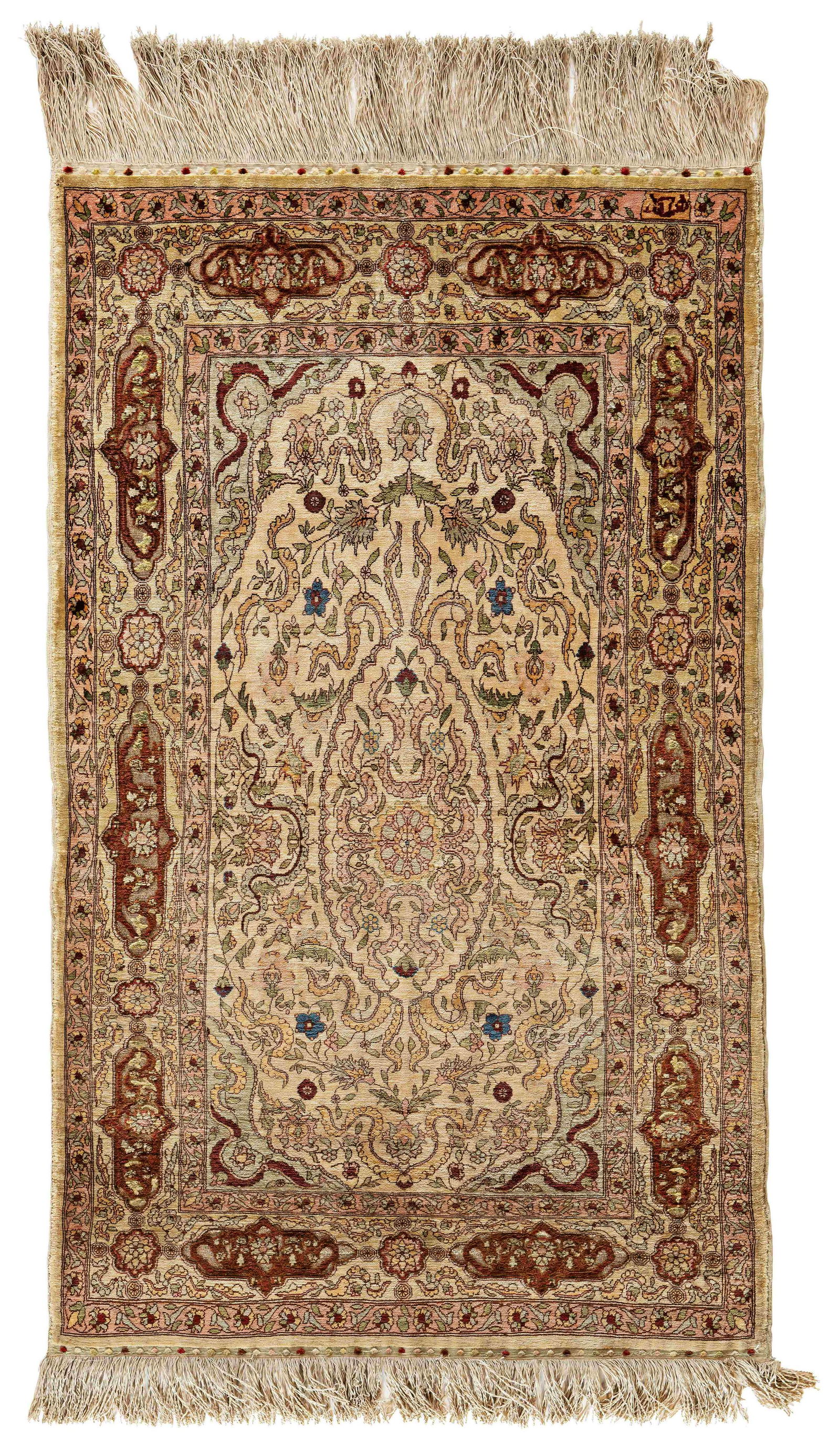 Signed Silk Hereke Rug with metal brocade (10 x 10 knots per sqcm) (1 of 6)