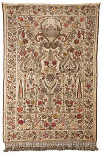 Large Ottoman Embroidery with silver and metal threads: Large Ottoman Embroidery with silver and metal threads 260 x 180 cm (8' 6" x 5' 11") Turkey, mid 19th century Condition: very good according to age, silk foundation partially damaged, slight abrasions