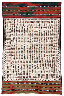 Qashqai Sofreh: Qashqai Sofreh 154 x 100 cm (5' 1" x 3' 3") Persia, ca. 1930 Condition: very good, minor abrasions, minor signs of use Warp: wool, weft: wool and cotton