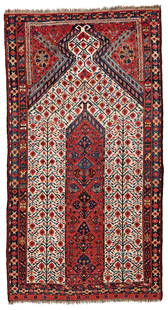 Ersari Beshir Prayer Rug: Ersari Beshir Prayer Rug 198 x 107 cm Turkmenistan, mid 19th century Condition: very good, mostly good pile, minor small repairs Warp: wool, weft: wool, pile: wool