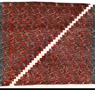 Early Saryk Main Carpet: Early Saryk Main Carpet 212 x 223 cm (6' 11" x 7' 4") Turkmenistan, 18th century Condition: good according to age, low pile in places, several professional repairs, both ends slightly incomplete, selv