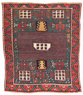 Karachov Kazak Rug: Karachov Kazak 179 x 153 cm (5' 10" x 5') Caucasus, late 19th century Condition: good, low pile in places, both ends incomplete, several small old repairs, selvages partially damaged Warp: wool,