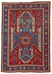 Sewan Kazak Rug: Sewan Kazak 248 x 175 cm (8' 2" x 5' 9") Caucasus, ca. 1880 Condition: good, scattered low pile, all four corners restored, scattered small repairs Warp: wool, weft: wool, pile: wool