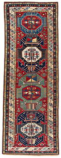 Early Shirvan Rug: Early Shirvan 295 x 107 cm Caucasus, mid 19th century Condition: very good, scattered low pile, minor small repairs Warp: wool, weft: cotton, pile: wool