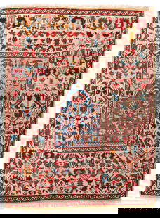 Manastir Prayer Rug: Manastir Prayer Rug 124 x 94 cm (4' 1" x 3' 1") Turkey, early 20th century Condition: good, scattered low pile, both ends restored, several small old repairs Warp: wool, weft: wool, pile: wool