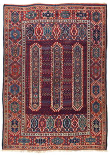 Early Yüncü Bergama Rug: Early Yüncü Bergama 270 x 195 cm Turkey, 18th century Condition: very good according to age, scattered low pile, minor small repairs, one small hole in the white left side border Warp: wool,