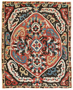 Caucasian Embroidery: Caucasian Embroidery 154 x 123 cm (5' 1" x 4') Azerbaijan, 18th century Condition: very good according to age, slight abrasions, scattered small repairs, signs of use at sides and ends Silk on cotton