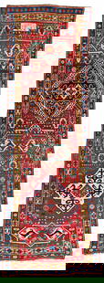 Early Kasim Ushak Kazak Rug with Inscriptions: Early Kasim Ushak Kazak with Inscriptions 330 x 106 cm (10' 10" x 3' 6") Caucasus, dated 1267 (1849) Condition: good, scattered low pile, corroded dark brown, several small repairs Warp: wool, weft: w