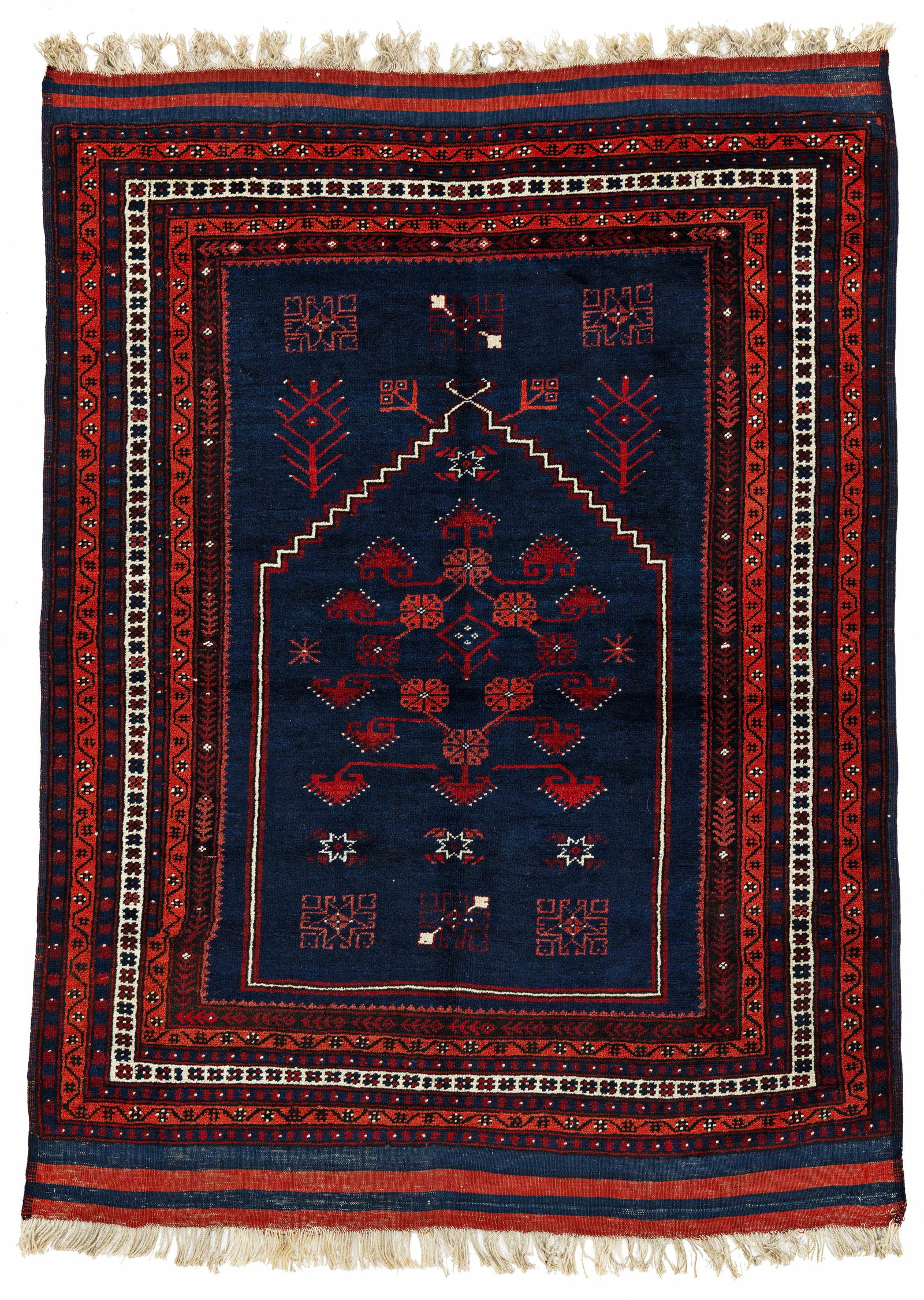 Yagcibedir Prayer Rug: Yagcibedir Prayer Rug 132 x 112 cm (4' 4" x 3' 8") Turkey, early 20th century Condition: good, mostly good pile, minor small moth damages Warp: wool, weft: wool, pile: wool