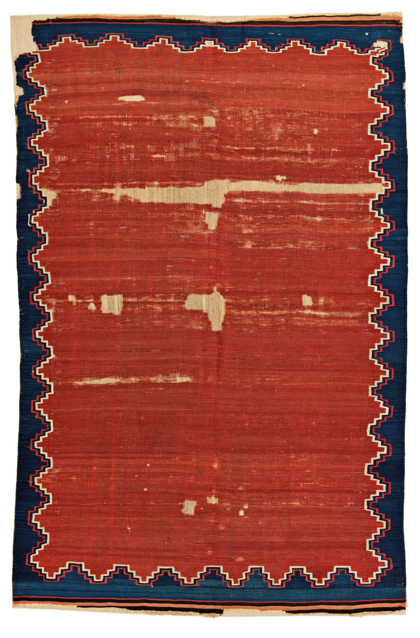 Balikesir Kilim: Balikesir Kilim 230 x 150 cm (7' 7" x 4' 11") Turkey, mid 19th century Condition: used, several flaws and holes, sewn on fabric Warp: wool, weft: wool Relatively early and fine example of this well-kn