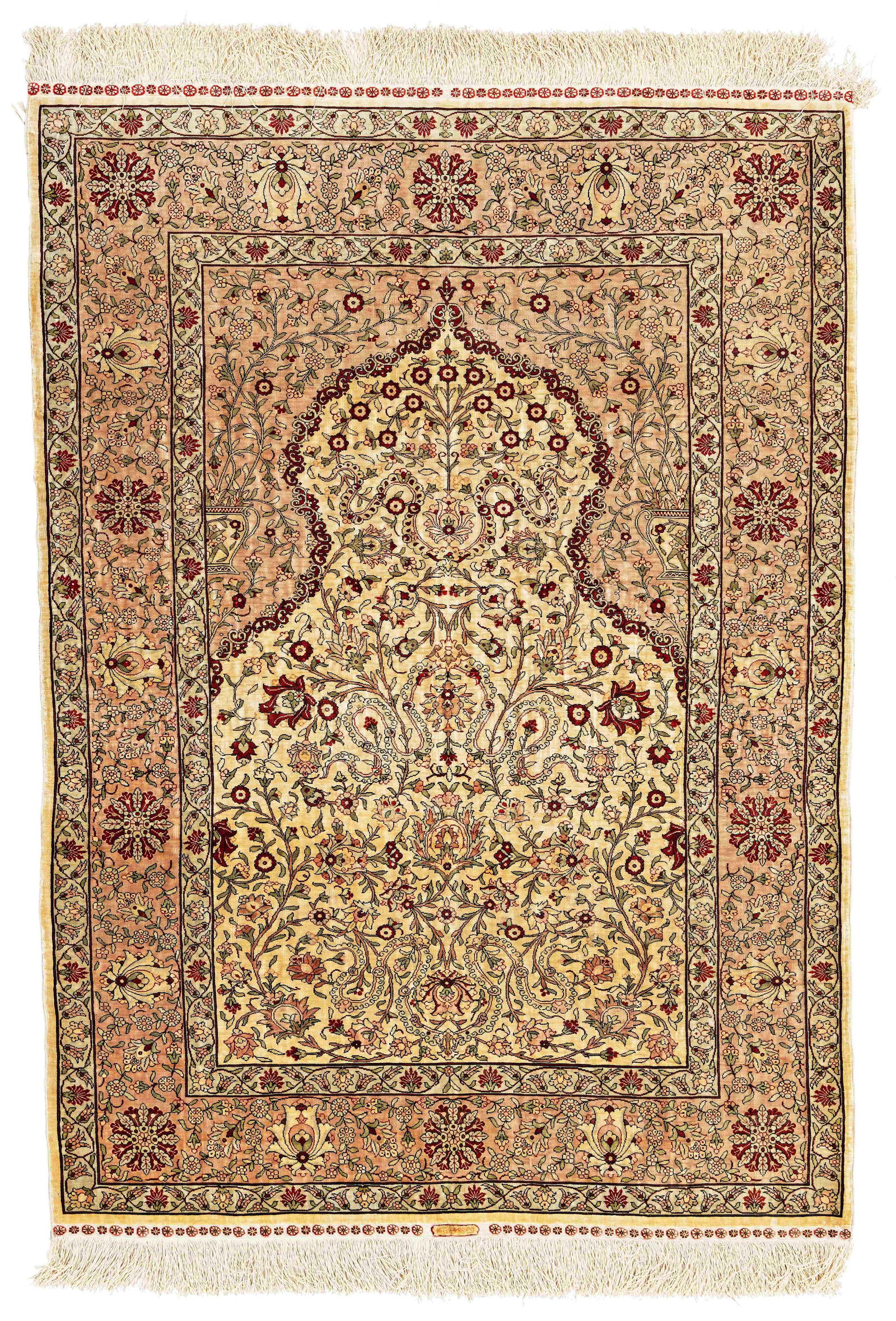 Silk Hereke Prayer Rug signed 'Özipek' (10 x 10 knots per sqcm) (1 of 6)