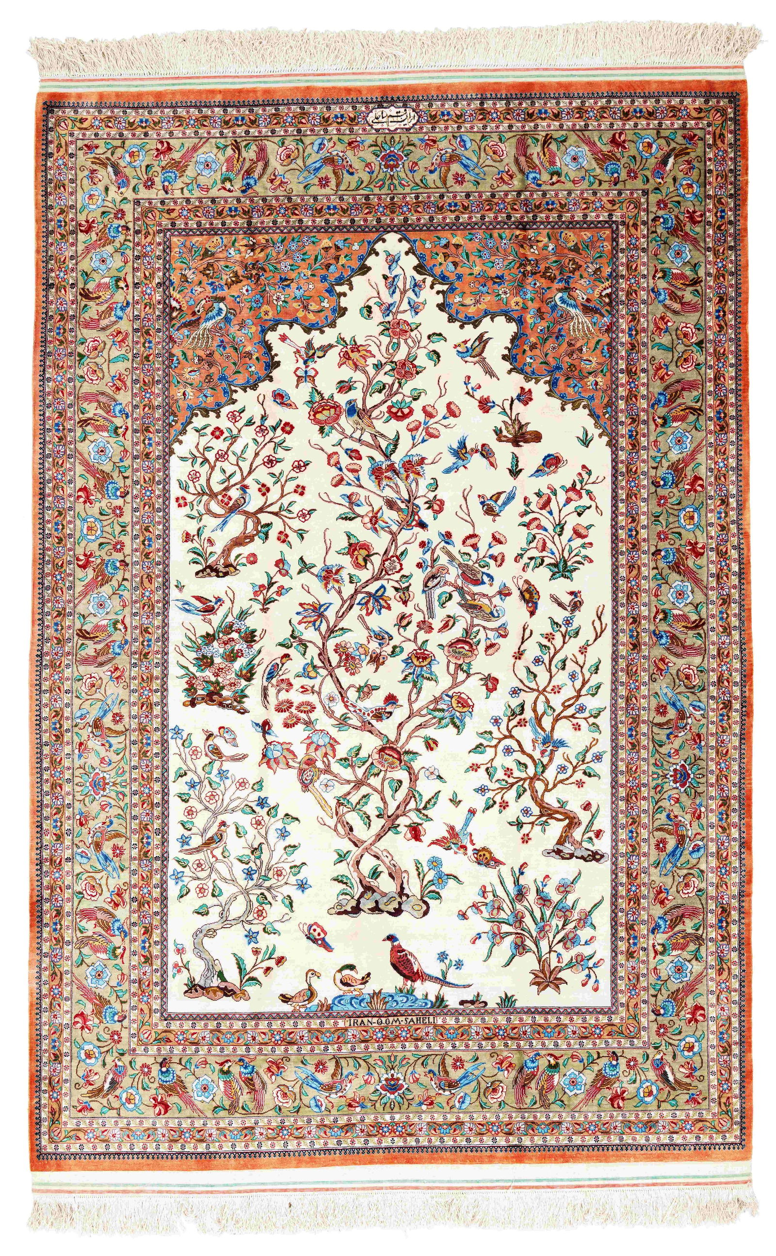 Fine Silk Ghom Rug signed "Iran Qom Saheli" (1 of 6)