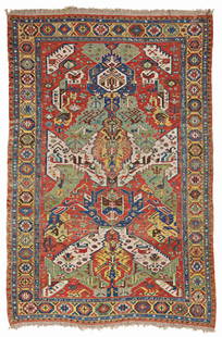 Early Dragon-Soumak: Early Dragon-Soumak 288 x 195 cm (9' 5" x 6' 5") Caucasus, first half 19th century Condition: good according to age, partially corroded dark brown, slight abrasions, several small repairs Warp: wool,