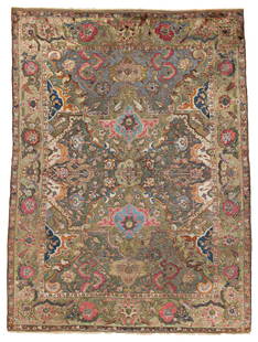 Silk Kum Kapu with Polonaise-Design and metal brocade: Silk Kum Kapu with Polonaise-Design and metal brocade 209 x 160 cm (6' 10" x 5' 3") Turkey, ca. 1920 Condition: good, low pile in places, partially corroded brown, slight abrasions, slight signs of us