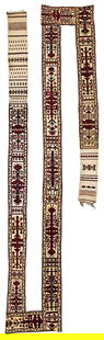 Extremely rare, early, complete, almost completely piled and very fine Yomud Tent Band: Extremely rare, early, complete, almost completely piled and very fine Yomud Tent Band 1382 x 28 cm (45' 4" x 11") Turkmenistan, 18th century Condition: very good according to age, good pile, minor sm