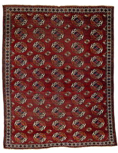 Early Salor Main Carpet: Early Salor Main Carpet 315 x 255 cm (10' 4" x 8' 4") Turkmenistan, ca. 1800 or before Condition: good according to age, low pile in places, scattered small moth damages, scattered small repairs, one
