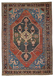 Bakhshaish: Bakhshaish 360 x 255 cm (11' 10" x 8' 4") Persia, late 19th century Condition: good, pile evenly low, scattered small repairs Warp: cotton, weft: cotton, pile: wool Bakhshaish is a village located in