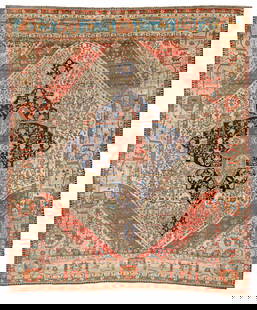 Large Kashan Mohtashem: Large Kashan Mohtashem 385 x 330 cm (12' 8" x 10' 10") Persia, second half 19th century Condition: good, low pile in places, scattered small repairs, slight signs of use Warp: cotton, weft: cotton, pi