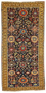Early Karabagh Carpet: 380 x 182 cm (12' 6" x 6') Armenia, early 19th century Condition: good, low pile in places, both ends restored, several professional repairs and reweavings Warp: wool, weft: wool, pile: wool