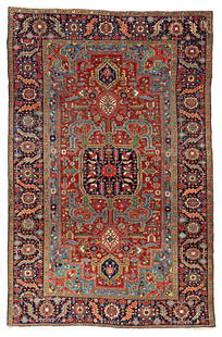 Heriz Carpet: 346 x 220 cm (11' 4" x 7' 3") Persia, ca. 1920 Condition: good, scattered low pile, lower end slightly incomplete, slight signs of use Warp: cotton, weft: cotton, pile: wool