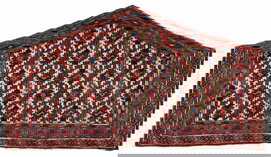 Karadashli Asmalyk: 137 x 76 cm (4' 6" x 2' 6") Turkmenistan, mid 19th century Condition: good, mostly good pile, scattered small repairs, slight signs of use Warp: wool, weft: wool, pile: wool