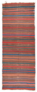 Kecimuhsine Kilim: 408 x 152 cm (13' 5" x 5') Turkey, second half 19th century Condition: good, lower end incomplete, selvages partially damaged, several old repairs, abrasions and signs of use Warp: wool, weft: wool